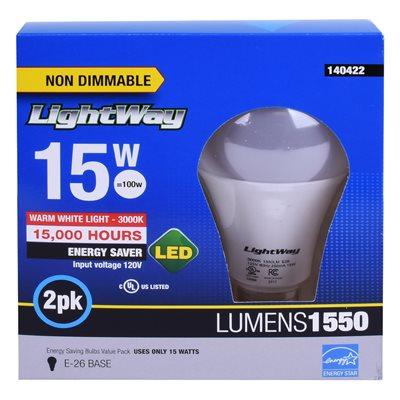 2PC LED Bulb Non-Dimmable 15W (1600lm)