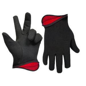 1DZ. BROWN JERSEY GLOVES RED FLEECE LINING (OSFA)